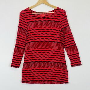NEW Tianello Womens Medium Shirt Red Black Stripe Knit Bold Mod Cozy Scandi